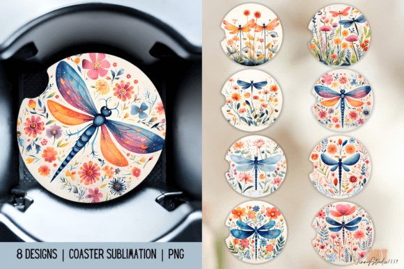Download Dragonfly Car Coaster Sublimation Design - Premium Resources