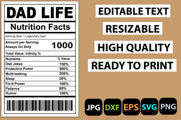 Download Dad Life Nutrition Facts Label - Dad Collection